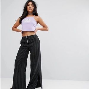 Wide-leg split hem pinstripe pants